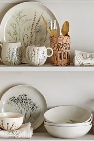 Set mic dejun din ceramică, natur, cu ilustrații botanice pictate manual, 12 piese, „Bea"