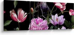 Tablou - Ilustrație de flori (cu ceas) (90x30 cm)