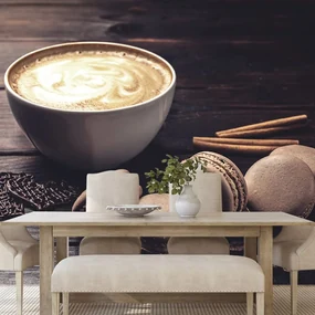 Fototapet cafea cu macarons de ciocolată