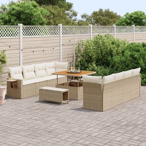 vidaXL Set de Canapele pentru Grădină cu 11 Piese și Perne Bej din Ratan Poly