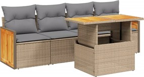 vidaXL Set canapele de grădină cu perne, 5 piese, bej, poliratan