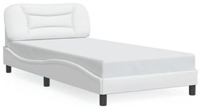 3207982 vidaXL Cadru de pat cu tăblie, alb, 100x200 cm, piele ecologică