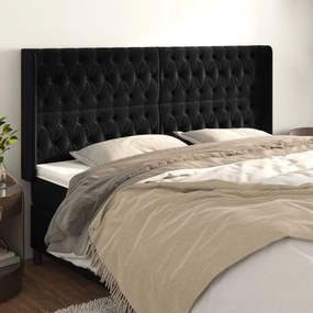 vidaXL Tăblie de pat cu aripioare, negru, 203x16x118/128 cm, catifea
