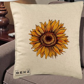 Perna Decorativa Floarea Soarelui Vibranta, 40x40 cm, Bej, Husa Detasabila, Perna Inclusa, BEKZ®