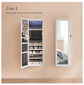 Dulap de perete pentru bijuterii, Songmics, cu inchidere, B01EKVL2XS, Alb
