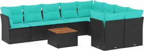 vidaXL Set canapele de grădină cu perne, 10 piese, negru, poliratan
