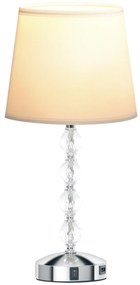 HOMCOM Lampă de Masă cu Buton și Port USB, Lampă Modernă din Metal, Sticlă și Poliester, Ø23x45 cm, Argintiu | Aosom Romania