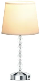 HOMCOM Lampă de Masă cu Buton și Port USB, Lampă Modernă din Metal, Sticlă și Poliester, Ø23x45 cm, Argintiu | Aosom Romania