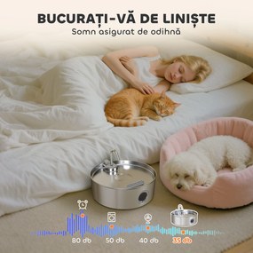 PawHut Fântână pentru Pisici 7L cu LED, 30,5x31,2x19,3 cm, Argintie | Aosom Romania