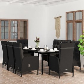 Set mobilier de grădină cu perne, 9 piese, negru