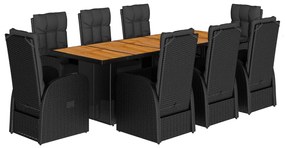 3277633 vidaXL Set mobilier de grădină cu perne, 9 piese, negru, poliratan