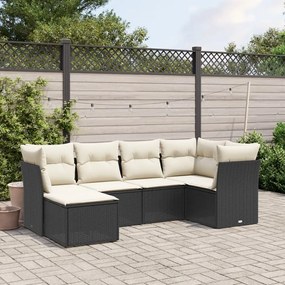 3263172 vidaXL Set mobilier de grădină cu perne, 6 piese, negru, poliratan