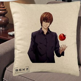 Perna Personalizata Death Note Light Yagami cu Mar, 40x40 cm, Bej, Husa Detasabila, Perna Inclusa, BEKZ®