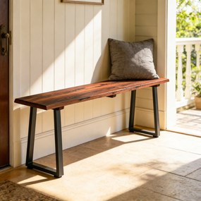 Outsunny Banc de grădină din lemn fără spătar, picioare trapezoidale din oțel, 2 locuri cu aspect de lemn, 150x28x48 cm, carbonizat | Aosom Romania