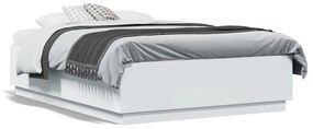 3209646 vidaXL Cadru de pat cu lumini LED, alb, 135x190 cm, lemn prelucrat