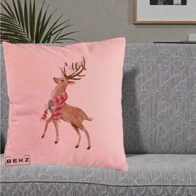 Perna Decorativa Renita cu Fular si Luminite, 40x40 cm, Roz, Husa Detasabila, Perna Inclusa, BEKZ®