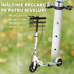 AIYAPLAY Trotinetă pentru Copii 3-8 Ani cu Roți Luminoase, Mâner Reglabil și Frână Spate, Alb | Aosom Romania