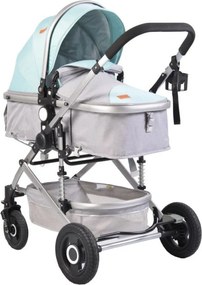 Carucior nou nascuti 2 in 1 NOVOKIDS™ Ciarra Silver PRO , Cu geanta bebe, Cadru Aluminiu , Amortizoare, Roti din cauciuc plin AVE, Landou, Modul