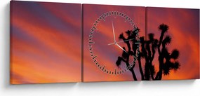 Tablou apus de soare deasupra siluetei unui copac (cu ceas) (90x30 cm)