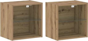 vidaXL Raft flotant cu lumină LED cu raft 2 pcs Maro 40 x 28,5 x 40 cm