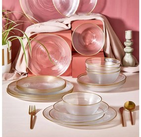 Set de masă, 24 piese — sticlă transparentă cu accente aurii
