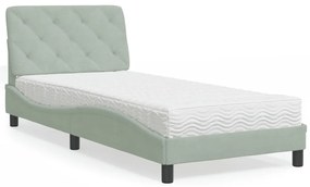 vidaXL Pat cu saltea, gri deschis, 90x200 cm, catifea