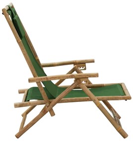 Scaun rabatabil de relaxare, verde, bambus &amp; țesătură