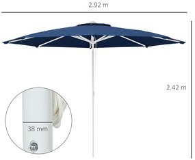 Outsunny Umbrelă Soare Exterior Gradină Reglabilă 4cm Copertină Albastru 8 Nervuri | Aosom Romania