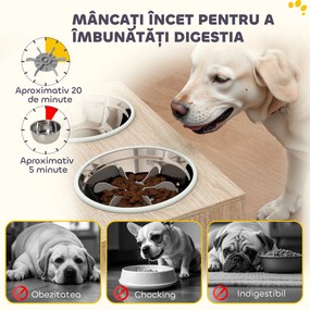 PawHut Suport pentru boluri pentru câini cu 2 boluri de 2L și dulap inferior, din lemn, 60x30x35,5 cm, stejar | Aosom Romania