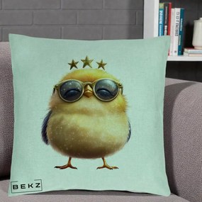 Perna Decorativa Pui Gold Star cu Ochelari Aurii, 40x40 cm, Verde Menta, Husa Detasabila, Perna Inclusa, BEKZ®