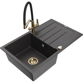 Mexen Bruno chiuvetă de granit cu un compartiment, cu picurător și baterie de bucătărie Duo, Negru cu picățele - 6513-76-671701-