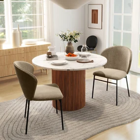 HOMCOM Set de 2 scaune, cu șezut capitonat din material textil, aspect de in, picioare din oțel stabile, design modern, maro deschis | Aosom Romania