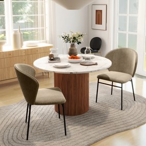 HOMCOM Set de 2 scaune, cu șezut capitonat din material textil, aspect de in, picioare din oțel stabile, design modern, maro deschis | Aosom Romania