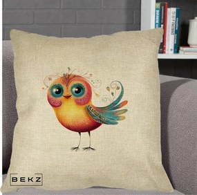 Perna Decorativa Pasare Vibranta cu Aripi Ornamentale, 40x40 cm, Crem, Husa Detasabila, Perna Inclusa, BEKZ®