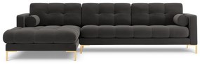 Colțar tapițat Bali, Gri închis/5 locuri/picioare gold/partea stângă/ L293 x l185 x h75