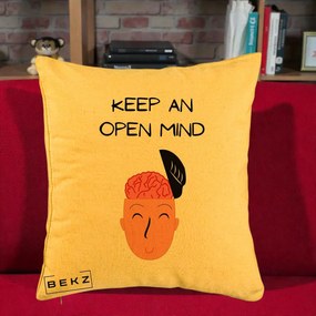 Perna Decorativa Keep An Open Mind, 40x40 cm, Galben, Husa Detasabila, Perna Inclusa, BEKZ®