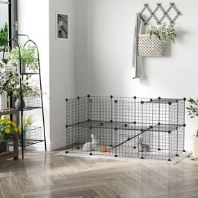 PawHut Țarc din Metal pentru Animale Mici de Companie cu 36 de Panouri Metalice și Ușă, 146x73x73 cm, Negru | Aosom Romania