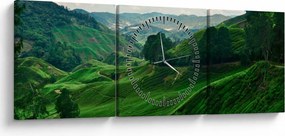 Tablou Plantații de ceai - Malaezia (cu ceas) (90x30 cm)