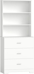 Bibliotecă HOMCOM cu 3 rafturi deschise și 3 sertare, din lemn, 79x39.5x182.2 cm, Alb | Aosom Romania