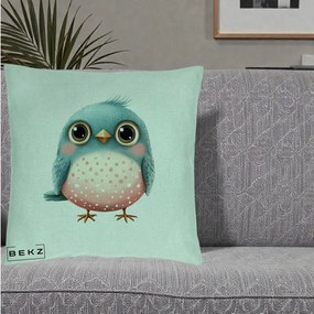 Perna Decorativa Pasare Teal-Roz cu Pete, 40x40 cm, Verde Menta, Husa Detasabila, Perna Inclusa, BEKZ®