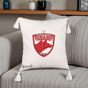 Perna Personalizata FC Dinamo Bucuresti 1948 Fotbal, 40x40 cm, Bej cu Franjuri, Husa Detasabila, Perna Inclusa, BEKZ®