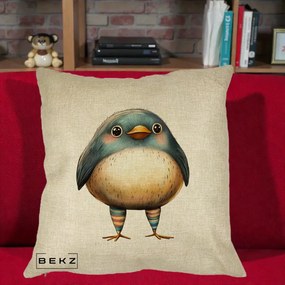 Perna Decorativa Pasare Teal-Bej cu Sosete Curcubeu, 40x40 cm, Crem, Husa Detasabila, Perna Inclusa, BEKZ®