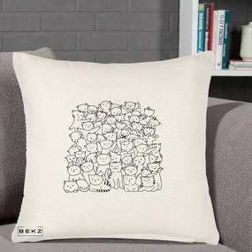 Perna Personalizata Many Cats Pattern Alb-Negru, 40x40 cm, Crem Reliefat, Husa Detasabila, Perna Inclusa, BEKZ®
