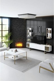 Mobilier living GOLD LINE, alb/auriu, PAL melaminat/metal, 4 piese
