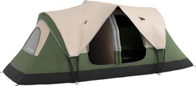 Outsunny Cort de Camping pentru 6-8 Persoane cu 2 Camere Separate și Uși cu Fermoar, 450x215x180 cm, Verde | Aosom Romania
