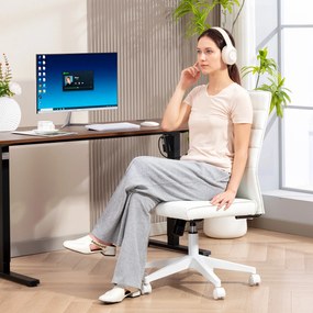 HOMCOM Scaun de Birou Ergonomic și Reglabil cu Spătar Curbat, din Piele PU și Oțel, 58x53x97-107 cm, Alb | Aosom Romania