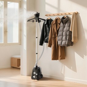 HOMCOM Aparat de Călcat Vertical cu Abur 1.4L cu Bară Extensibilă și 2 Roți Negru | Aosom Romania