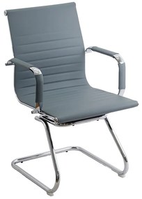 Scaun vizitator gri OFF 806 din piele ecologică cu bază metalică și cadru cromat