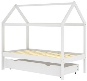322140 vidaXL Cadru pat de copii cu un sertar, alb, 80x160 cm, lemn masiv pin