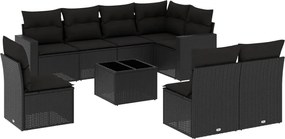 vidaXL Set mobilier de grădină cu perne, 9 piese, negru, poliratan